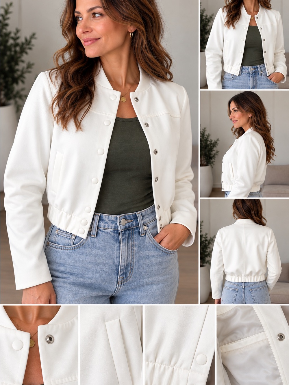 Haven & Blair Off-White Cropped Bomber Jacket XS